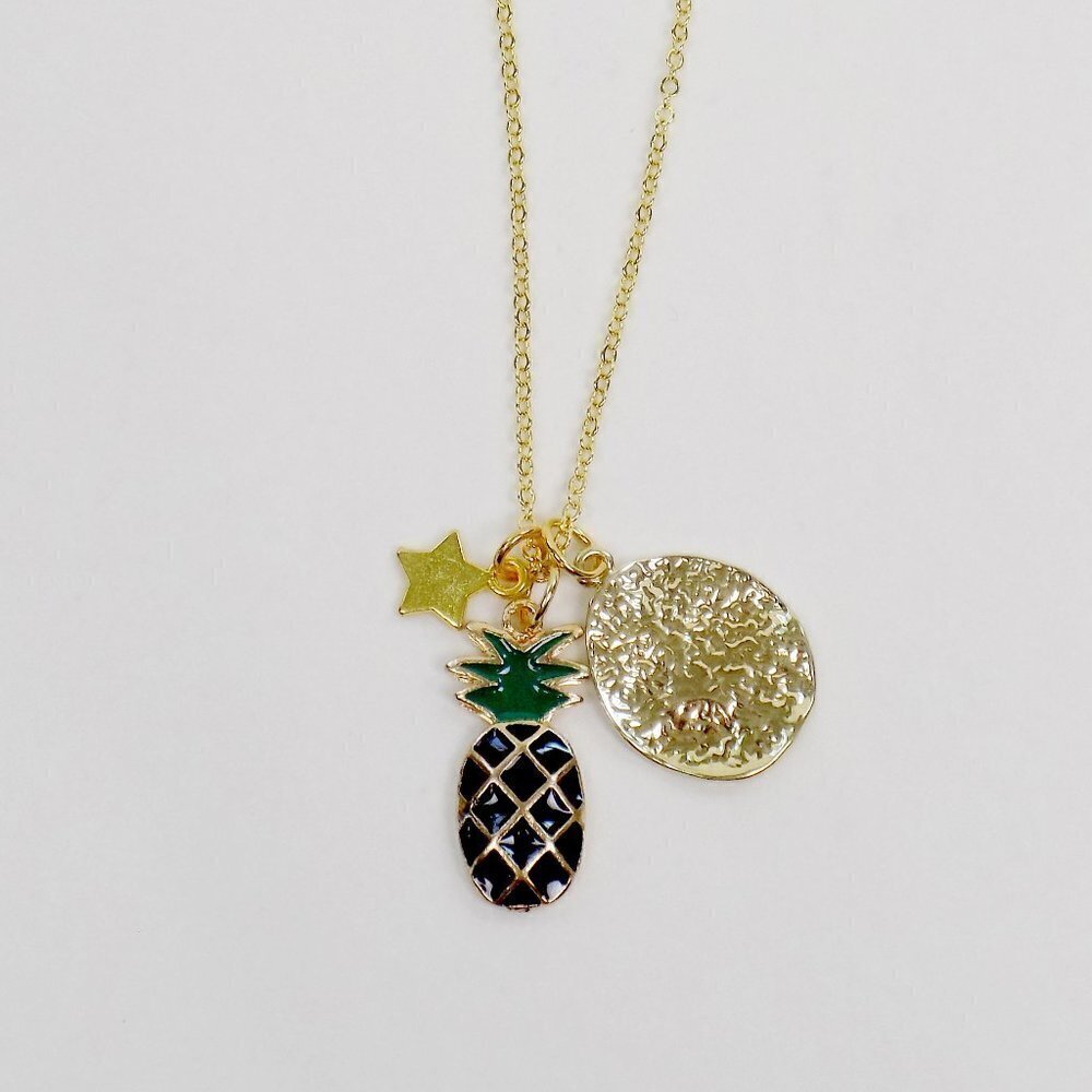 new in box layering necklace charms star pineapple coin disc